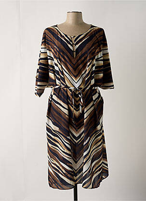Robe mi-longue imprimé fantaisie manches courtes marron CHARMLINE femme
