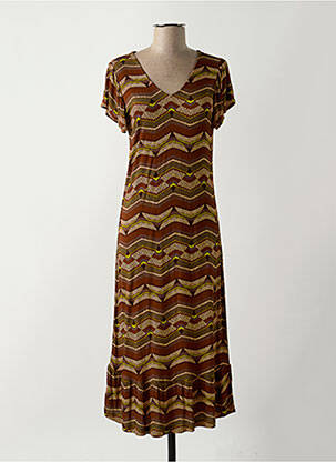 Robe longue imprimé fantaisie manches courtes marron AGATHE & LOUISE femme