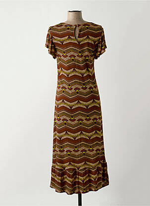 Robe longue imprimé fantaisie manches courtes marron AGATHE & LOUISE femme