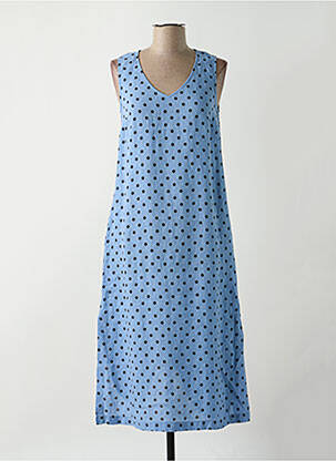 Robe mi-longue tissage crêpe sans manche bleu LE BOUDOIR D'EDOUARD femme