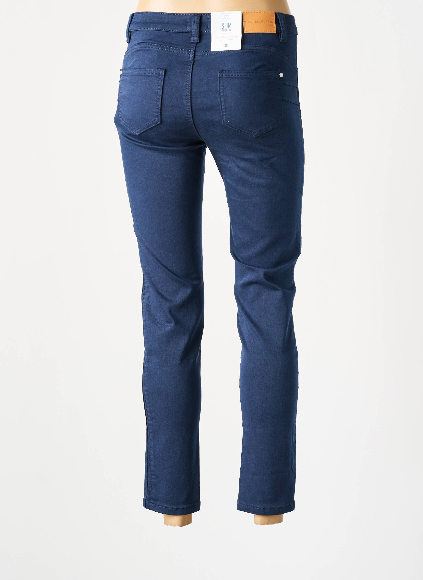 Pantalon slim poches bleu C'EST BEAU LA VIE femme