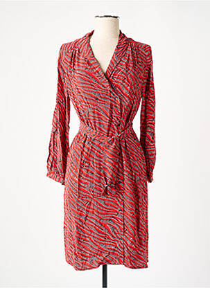 Robe mi-longue imprimé fantaisie manches longues rouge ONE STEP femme