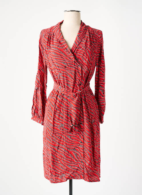 Robe mi-longue imprimé fantaisie manches longues rouge ONE STEP femme