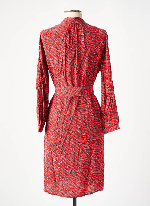 Robe mi-longue imprimé fantaisie manches longues rouge ONE STEP femme