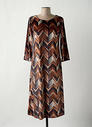 Robe mi-longue manches 3/4 manches 3/4 marron LAUREN VIDAL femme
