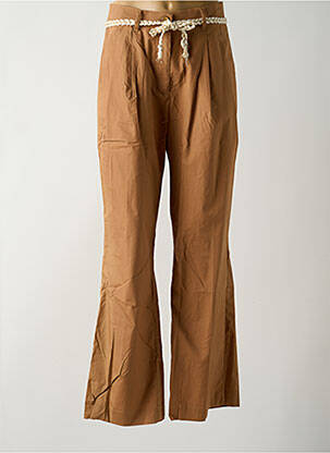Pantalon flare fermeture zippée sous rabat boutonné marron RINASCIMENTO femme