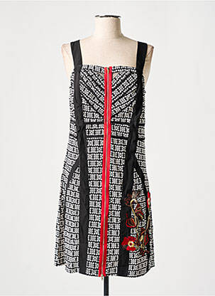 Robe mi-longue imprimé fantaisie fines bretelles noir L33 femme