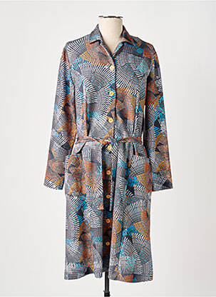Robe mi-longue imprimé fantaisie manches longues bleu GUY DUBOUIS femme