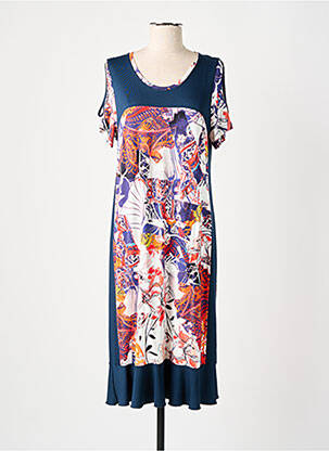 Robe mi-longue imprimé fantaisie manches courtes bleu GRIFFON femme
