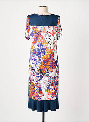 Robe mi-longue imprimé fantaisie manches courtes bleu GRIFFON femme
