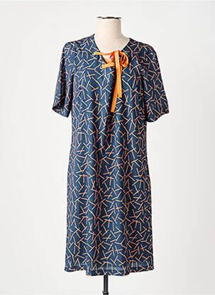 Robe mi-longue tissage crêpe manches courtes bleu GRIFFON femme