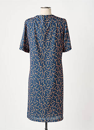 Robe mi-longue tissage crêpe manches courtes bleu GRIFFON femme