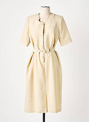 Robe mi-longue tissage crêpe manches courtes beige GUY DUBOUIS femme