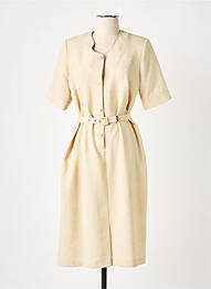 Robe mi-longue tissage crêpe manches courtes beige GUY DUBOUIS femme