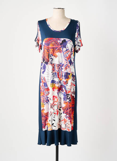 Robe mi-longue imprimé fantaisie manches courtes bleu GRIFFON femme