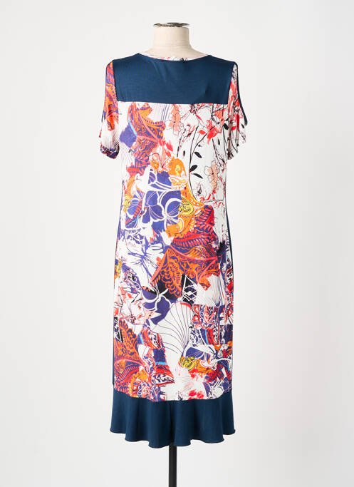 Robe mi-longue imprimé fantaisie manches courtes bleu GRIFFON femme