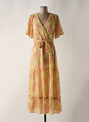 Robe longue imprimé fantaisie manches courtes rose GRACE & MILA femme