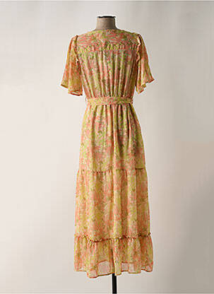 Robe longue imprimé fantaisie manches courtes rose GRACE & MILA femme