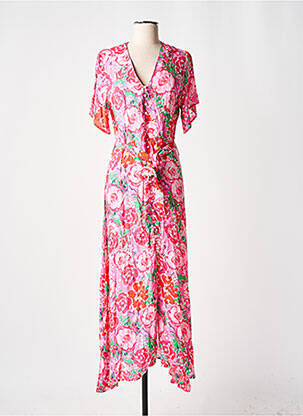 Robe longue manches courtes manches courtes rose LEO & UGO femme