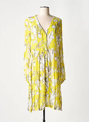 Robe mi-longue imprimé fleurs manches longues jaune FROGBOX femme