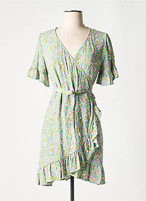Robe mi-longue imprimé fleurs manches courtes violet FABIENNE CHAPOT femme