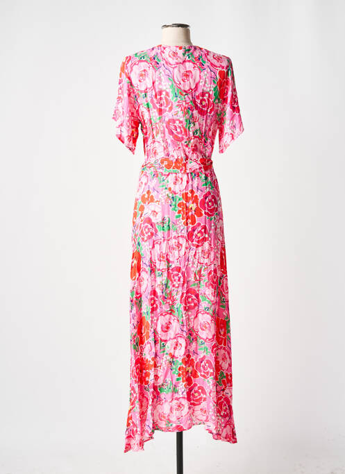 Robe longue imprimé fleurs manches courtes rose LEO & UGO femme