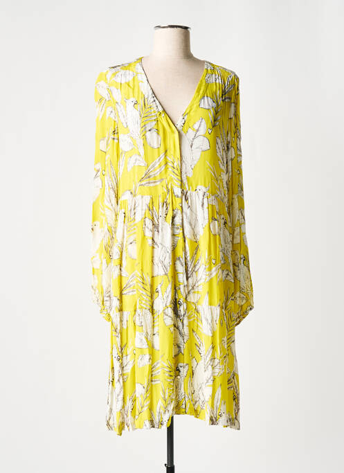 Robe mi-longue coupe fluide manches longues jaune FROGBOX femme