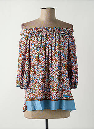 Blouse tissage popeline manches 3/4 marron POUPEE CHIC femme