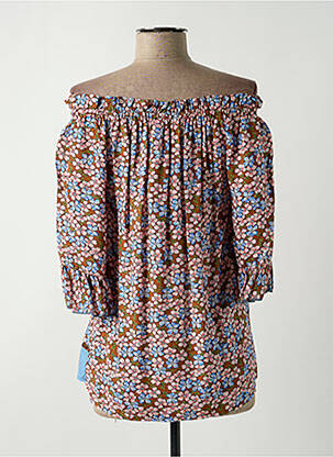 Blouse tissage popeline manches 3/4 marron POUPEE CHIC femme