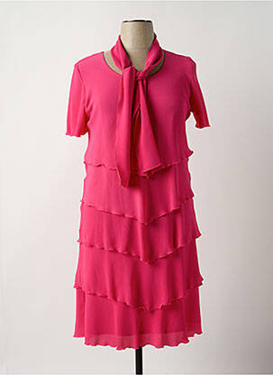 Robe mi-longue tissage crêpe manches courtes rose PARISIENNES femme
