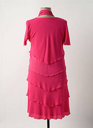 Robe mi-longue tissage crêpe manches courtes rose PARISIENNES femme