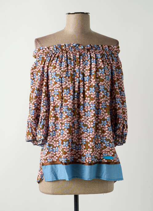 Blouse imprimé fleurs manches 3/4 marron POUPEE CHIC femme