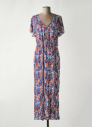 Robe longue imprimé fantaisie manches courtes bleu ELLE EST OU LA MER femme