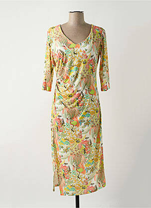 Robe mi-longue imprimé fleurs manches 3/4 vert EGO femme