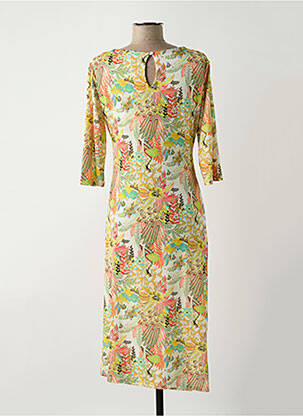 Robe mi-longue imprimé fleurs manches 3/4 vert EGO femme
