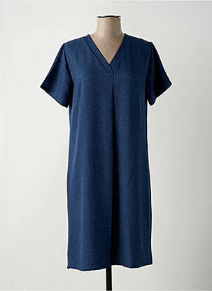 Robe mi-longue tissage crêpe manches courtes bleu UNICA PLUS femme