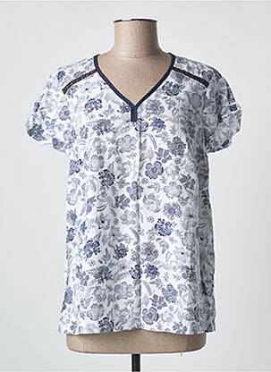 Blouse tissage popeline manches courtes bleu ELLE EST OU LA MER femme