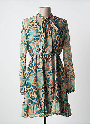 Robe mi-longue coupe fluide manches longues vert EGO femme