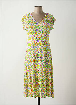 Robe mi-longue imprimé fantaisie manches courtes vert TELMAIL femme