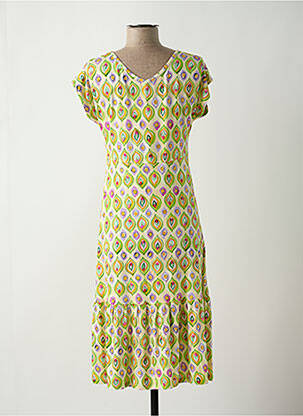 Robe mi-longue imprimé fantaisie manches courtes vert TELMAIL femme