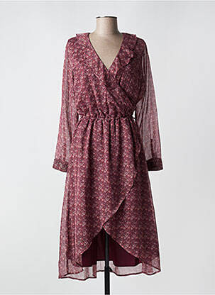 Robe mi-longue imprimé fleurs manches longues rouge KAPORAL femme