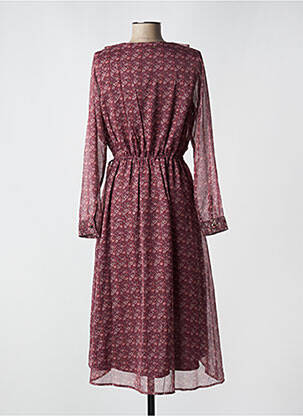 Robe mi-longue imprimé fleurs manches longues rouge KAPORAL femme