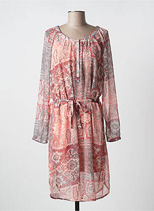 Robe mi-longue coupe fluide manches longues rose FRANSA femme