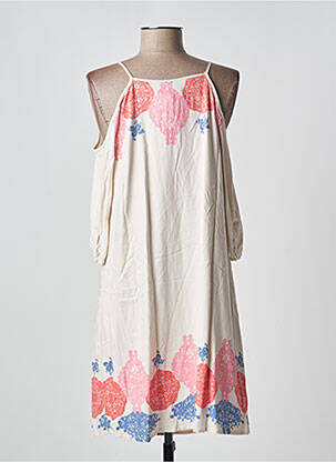 Robe mi-longue coupe fluide manches longues beige VERO MODA femme