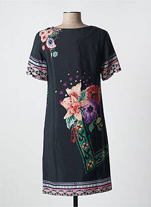 Robe mi-longue imprimé fleurs manches courtes noir DESIGUAL femme