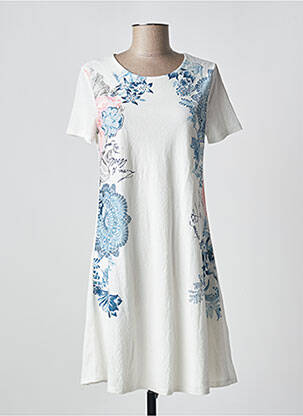 Robe mi-longue imprimé fantaisie manches courtes blanc DESIGUAL femme