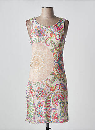 Robe mi-longue imprimé fantaisie sans manche beige DESIGUAL femme