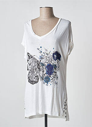 Tunique manches courtes tissage jersey blanc DESIGUAL femme
