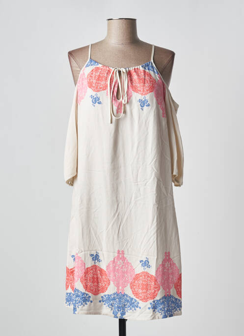 Robe mi-longue coupe fluide manches longues beige VERO MODA femme