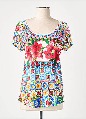 T-shirt stretch manches courtes rouge DESIGUAL femme